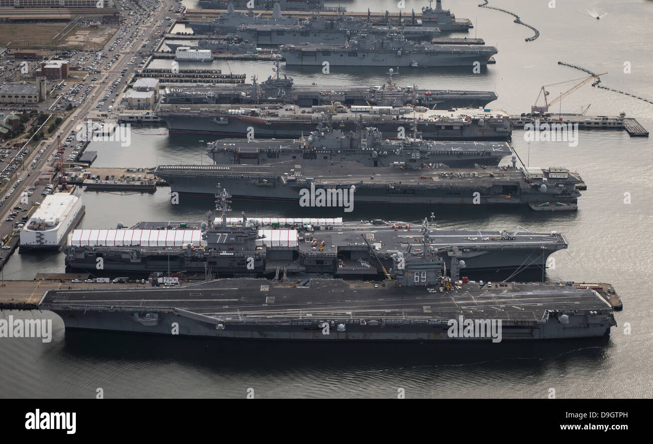 Aircraft Carriers In Port At Naval Station Norfolk Virginia Stock