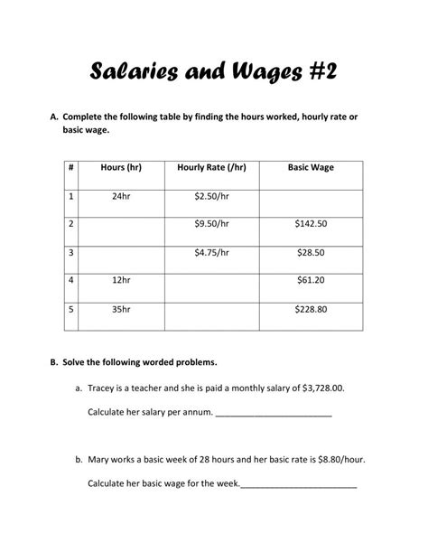 Calculating Wages And Salaries Worksheet