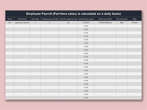 Excel Of Employee Payroll Part Time Salary Xlsx Wps Free Templates