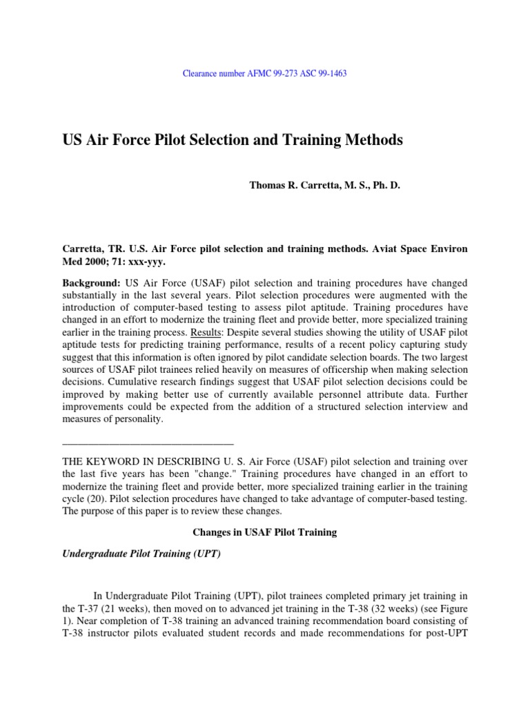 Figure 1 From U S Air Force Pilot Selection And Training Methods