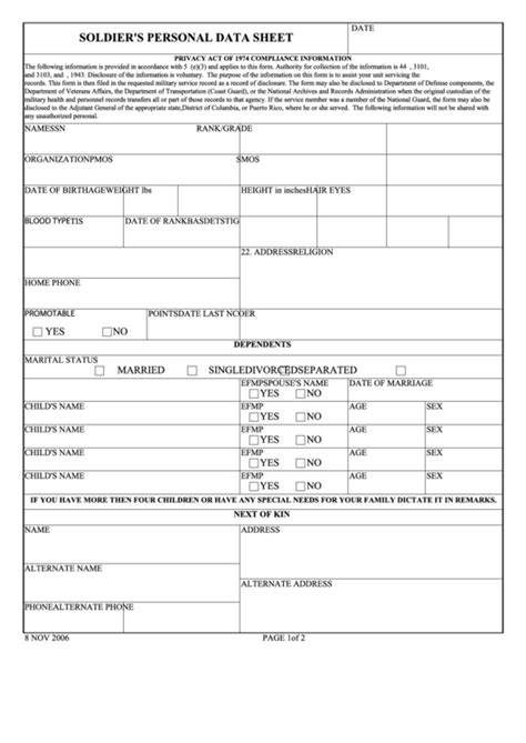 Fill Free Fillable Soldier S Personal Data Sheet Pdf Form