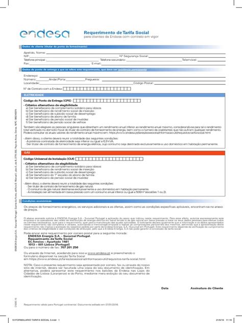 Formulario Tarifa Social Pdf Portugal G S Natural