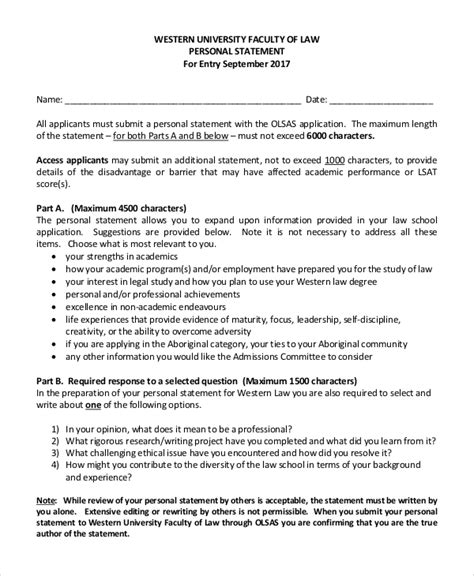 Free 7 Sample Law School Personal Statement Templates In Pdf