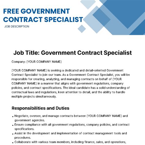 Free Government Contract Specialist Job Description Template Edit