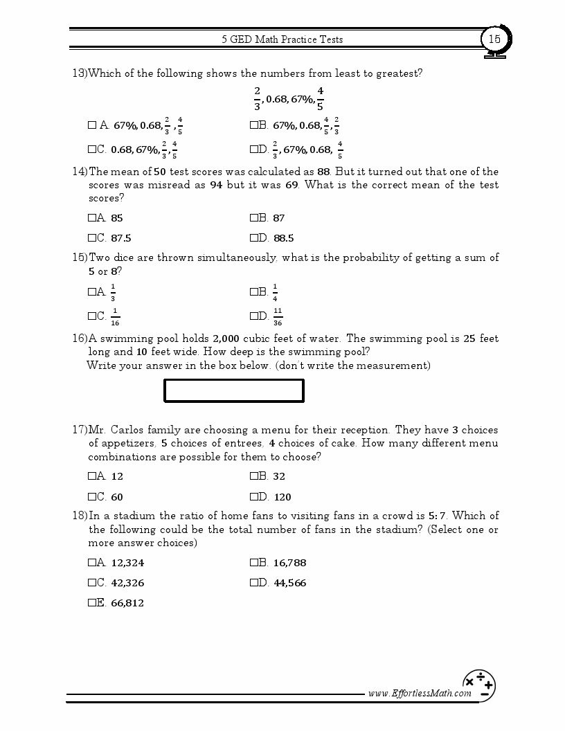 Ged Math Questions