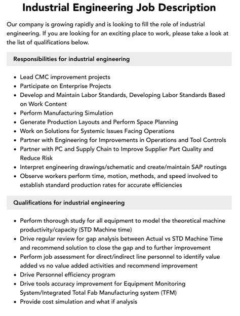 Industrial Engineer Job Description Velvet Jobs