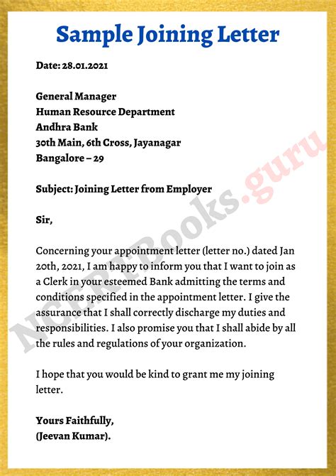 Joining Letter Format Samples Tips Guidelines For Joining Letter