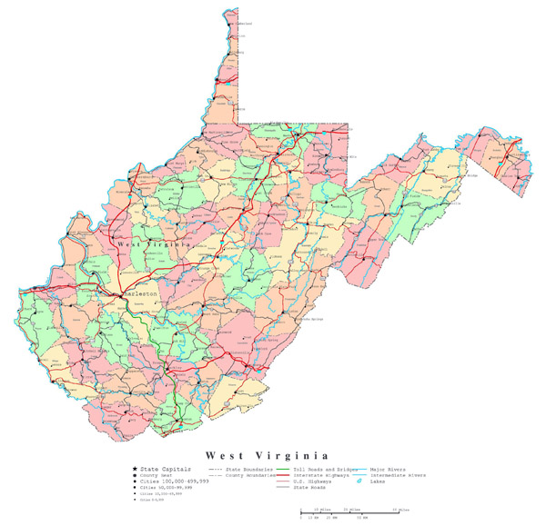 Large Detailed Roads And Highways Map Of West Virginia State With All