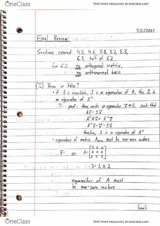 Math 235 Lecture 25 Final Exam Review Oneclass