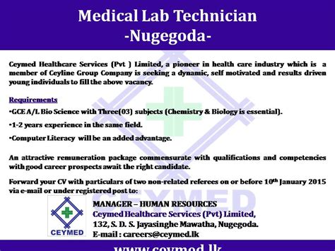 Medical Laboratory Technology Job Vacancy At Damaris Hummel Blog