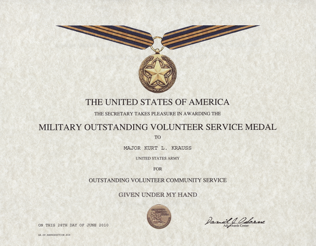 Military Outstanding Volunteer Service Medal 29Jan10