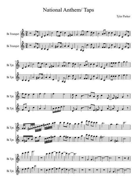 National Anthem Taps Sheet Music For Trumpet Other Brass Duet