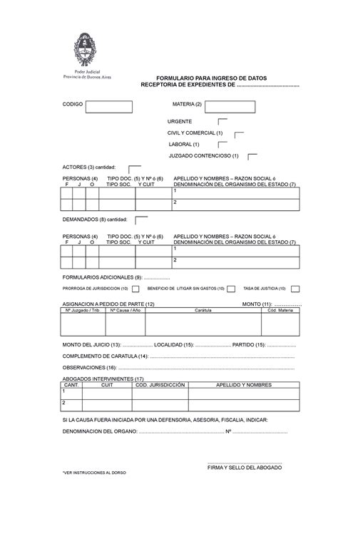 Receptoria Expedientes Pba Formulario Para Ingreso De Datos