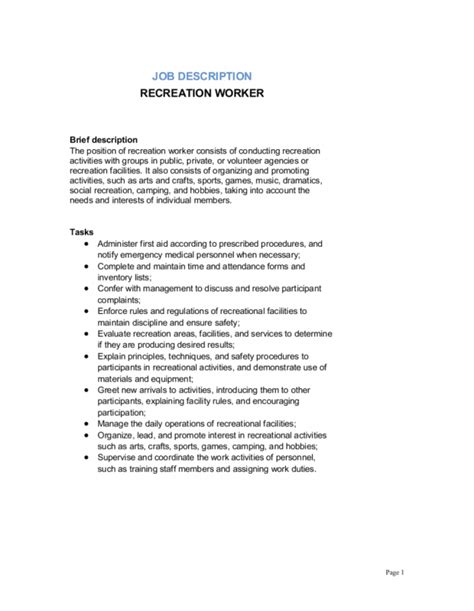 Recreation Worker Job Description Gotilo