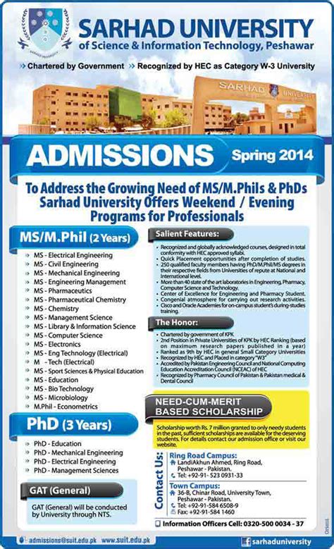 Sarhad University Admissions In Ms M Phil And Phd Programs