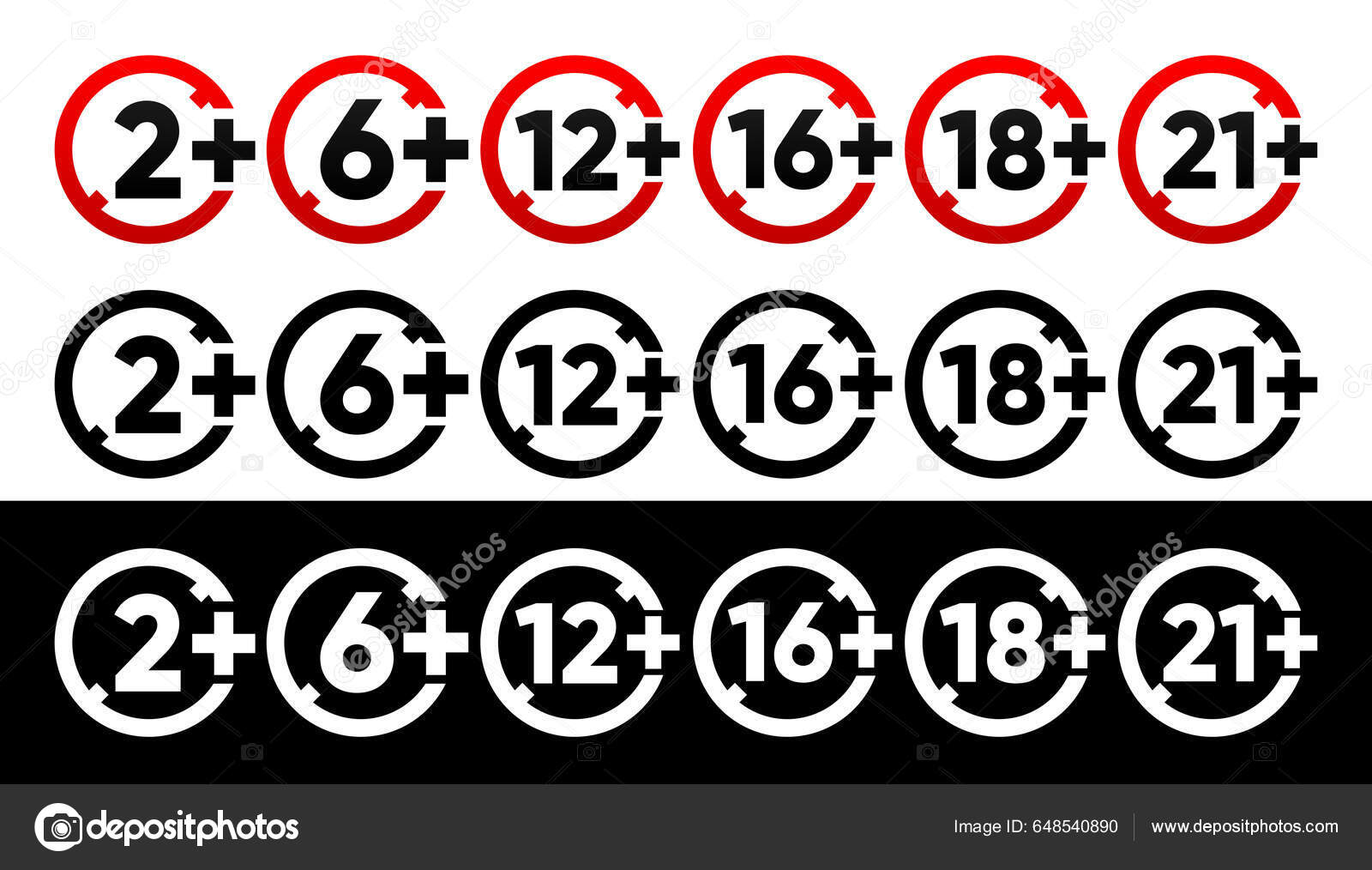 Set Of Age Restriction Signs Age Limit Concept Warning Or Recommended