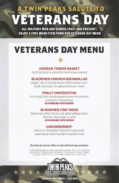 Twin Peaks Restaurants Salute Veterans With Exclusive Veterans Day Menu