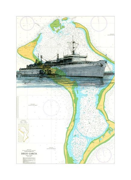 Uss Emory S Land As 39 Submarine Tender Print On Diego Garcia Chart By