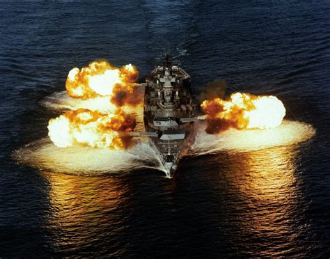 Uss Iowa Bb 61 Firing Her Guns Commissioned In 1942 Decommissioned