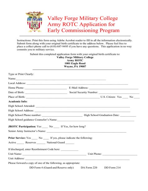 Valley Forge Military College Army Rotc Application For Early