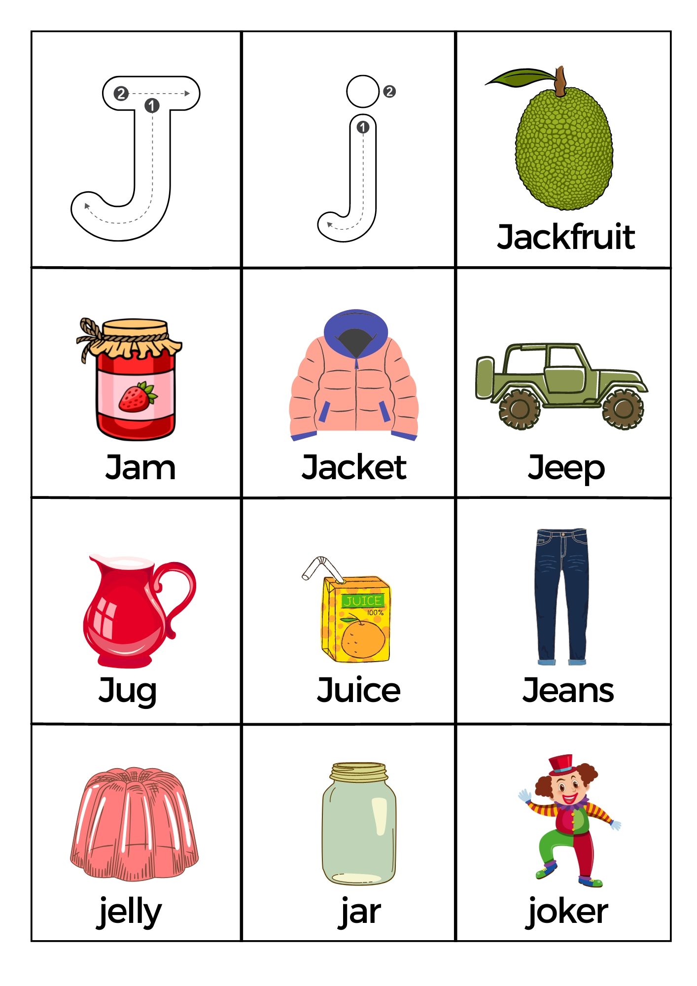 What Starts With Letter J Words Worksheets Printable Pdf