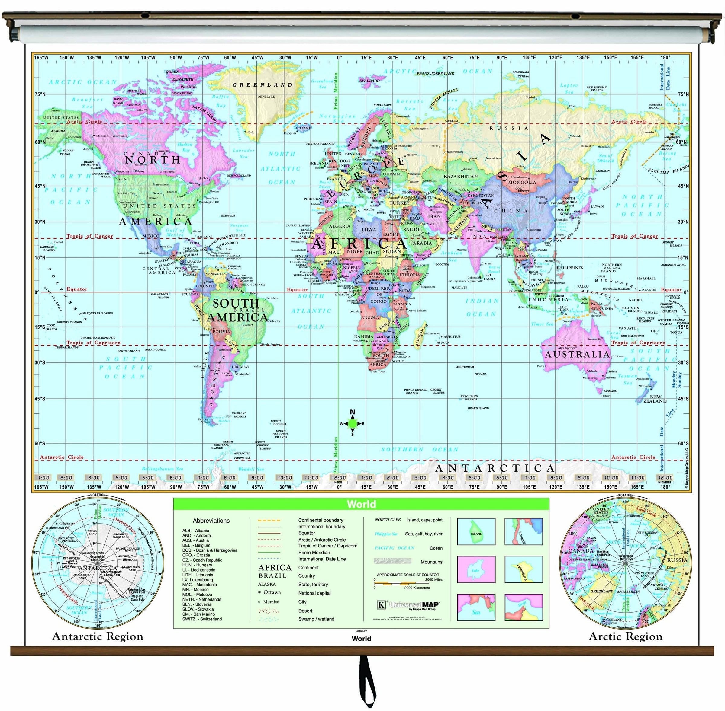 World Essential Classroom Wall Map On Roller W Backboard Maps Com Com