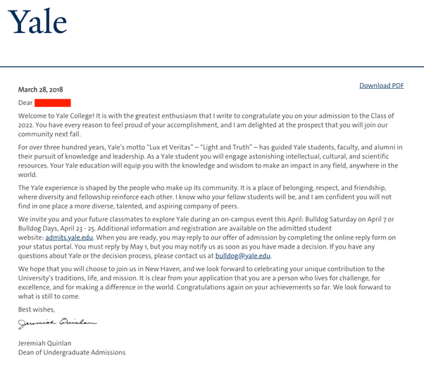 Yale Early Acceptance