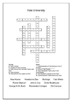 Yale University Crossword Puzzle And Word Search Bell Ringer Tpt